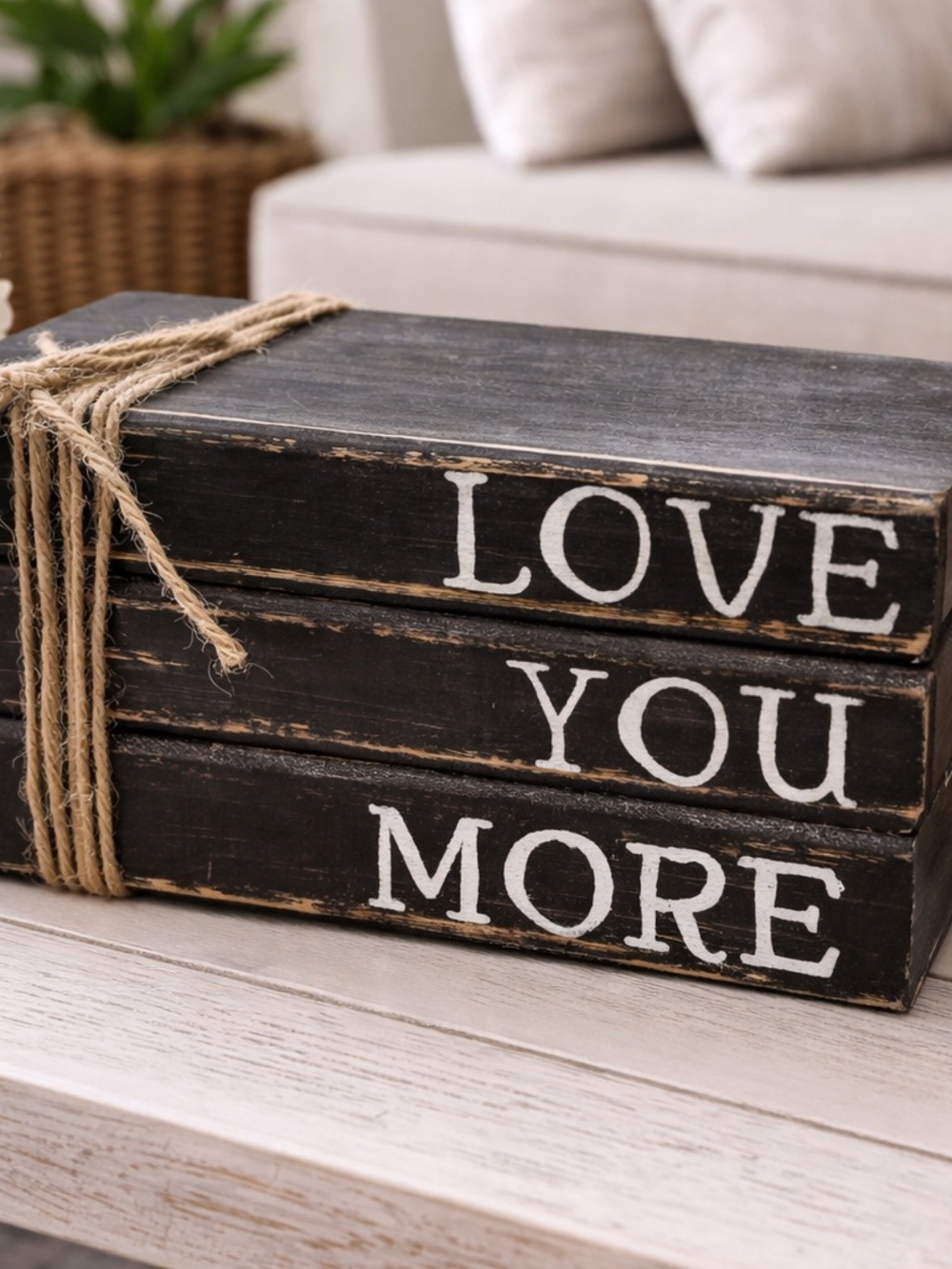 Rustic 'Love You More' Black Decorative Wood Book Set
